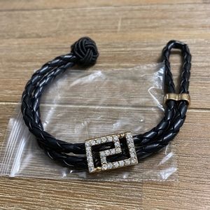 new Black leather Bracelet reversible geometric design metal ornament